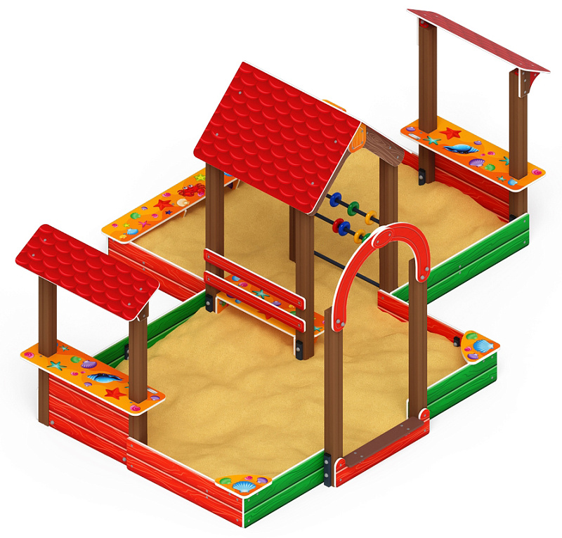 Песочный дворик двойной большой с навесом Домик (Ракушки) - ИО 6.01.03-01