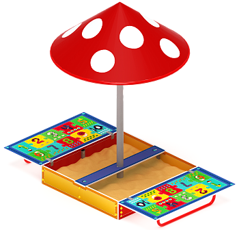 Песочница с крышкой средняя и навесом Грибок (Арифметика) - ИО 5.01.10-03