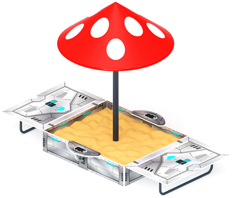 Песочница с крышкой средняя и навесом Грибок (Техно) - ИО 5.01.10-09