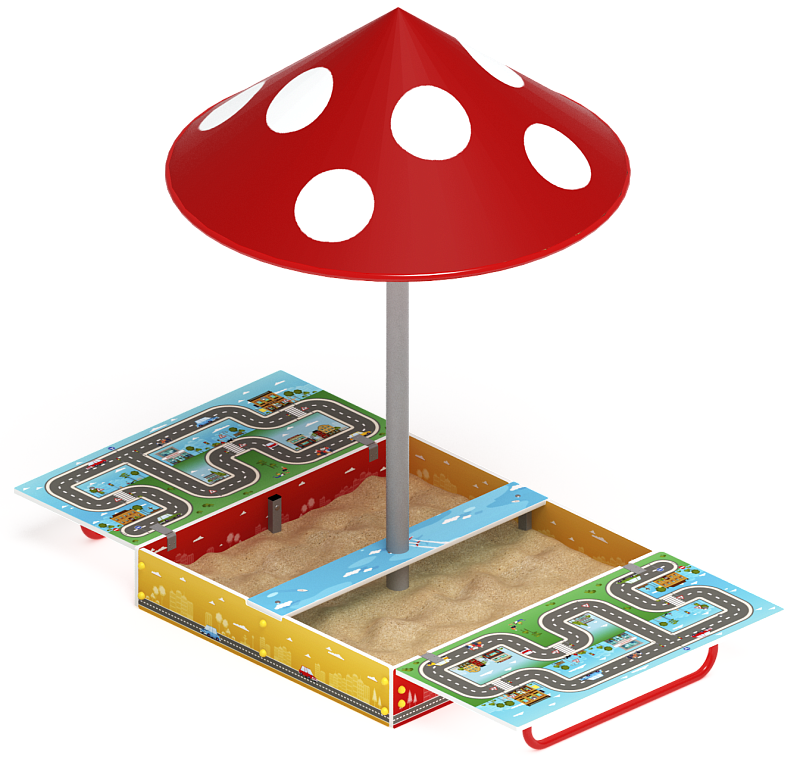 Песочница с крышкой средняя и навесом Грибок (Игра) - ИО 5.01.10-02