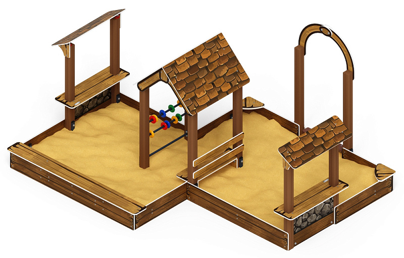 Песочный дворик двойной большой с навесом Домик (Коричневый) - ИО 6.01.03-02