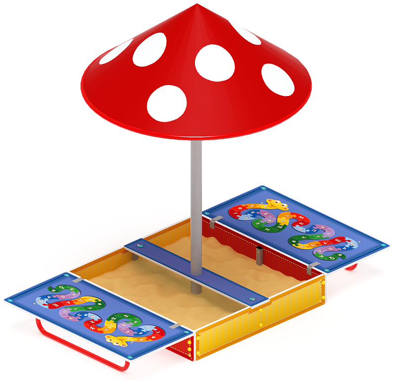 Песочница с крышкой средняя и навесом Грибок (Азбука) - ИО 5.01.10-01